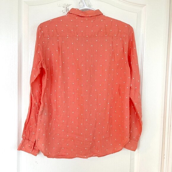 UNIQLO Linen Blouse Polka Dot Soft Pink Watermelon Red, Sz Xs - Picture 2 of 4